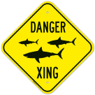 Danger Crossing With Sharks Crossing Graphic Sign
