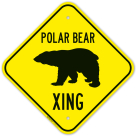 Polar Bear Crossing With Graphic Sign