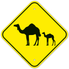 Camel With Calf Crossing Sign