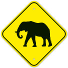 Elephant Cossing With Graphic Sign