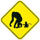 Chimpanzee With Baby Chimpanzeeinfant Crossing Sign