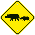 Rhinoceros With Calf Crossing Sign