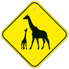 Giraffe With Calf Crossing Sign