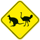 Kangaroo Ostrich Crossing With Graphic Sign