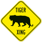 Tiger Crossing With With Graphic Sign