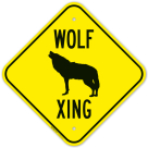 Wolf Crossing With Graphic Sign