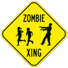 Zombie Crossing With Zombie And Kids Running Graphic Sign