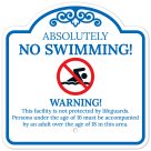 No Swimming Facility Not Protected By Lifeguards Persons Under 16 To Be Accompanied Sign