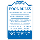 Pool Rules Shower Before Entering No Lifeguard On Duty In Emergency Call 911 Sign