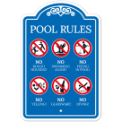 Rules No Rough Housing Yelling Peeing In Pool Diving Swimming Alone And Galssware Sign