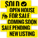 (6 Pack) Sold, Open House, For Sale, Coming Soon, Sale Pending Yellow Signs
