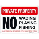 Private Property No Wading Playing And Fishing Sign