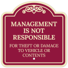 Management Is Not Responsible For Theft Or Damage To Vehicles Or Contents Décor Sign
