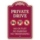 Private Drive No Outlet No Parking And No Trespassing Décor Sign