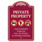 Private Property Unauthorized Vehicles Towed With No Cars No Solicitors Décor Sign