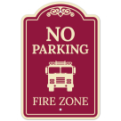 No Parking Fire Zone With Fire Truck Graphic Décor Sign
