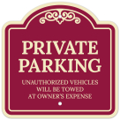 Private Parking Unauthorized Vehicles Will Be Towed At Owner Expense Décor Sign