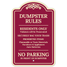Dumpster Rules Residents Only Violators Prosecuted No Parking Décor Sign