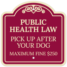 Public Health Law Pick Up After Your Dog Maximum Fine $250 Décor Sign