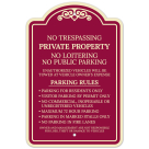 No Trespassing No Loitering No Public Parking Parking Rules Décor Sign