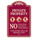 No Soliciting Loitering Or Trespassing Violators Will Be Prosecuted Décor Sign