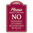 Please Respect The Park No Swimming Littering Skateboarding Bicycles Décor Sign