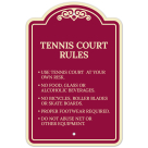 Tennis Court Rules Use At Own Risk No Food Glass Or Alcoholic Beverages Décor Sign