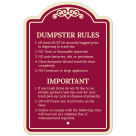 Dumpster Rules All Trash Must Be Bagged Prior To Disposing In Trash Bin Décor Sign
