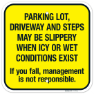 Parking Lot Driveway And Steps May Be Slippery When Icy Or Wet Conditions Exist Sign