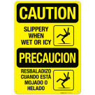 Slippery When Wet Or Icy Bilingual Sign