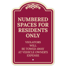 Numbered Spaces Residents Only Violators Will Be Towed Vehicle Owner's Expense Décor Sign