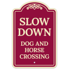 Slow Down Dog And Horse Crossing Decor Sign, (SI-74254)