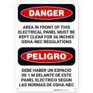 Area In Front Of This Electrical Panel Must Be Kept Clear Bilingual OSHA Sign