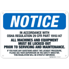 In Accordance With Regulation 29 Cfr Part 1910.147 All Machines And Equipment OSHA Sign