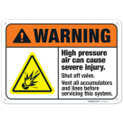 High Pressure Air Cause Severe Injury Shut Off Air Valve Before Servicing ANSI Sign