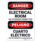 Electrical Room No Storage Permitted Bilingual OSHA Sign