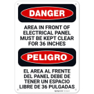 Area In Front Of Electrical Panel Must Be Kept Clear For 36 Inches Bilingual OSHA Sign