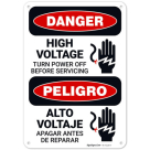 High Voltage Turn Power Off Before Servicing Bilingual OSHA Sign