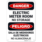 Electric Meter Room No Storage Bilingual OSHA Sign