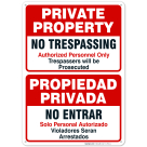 Private Property No Trespassing Sign, Authorized Personnel Only Bilingual