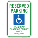 Arizona Reserved Handicap Parking Sign, Parking By Plate Or Permit Only, (SI-759)