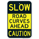 Road Curves Ahead Caution With Slow Symbol Sign