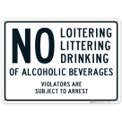 No Loitering No Littering No Drinking of Alcoholic Beverages Sign