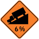 MUTCD Hill 6 % Orange W7-1A Sign