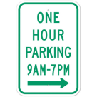 MUTCD One Hour Parking Specify Times Right Arrow R7-5 Sign