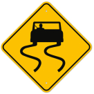 MUTCD Slippery When Wet With Car Graphic W8-5 Sign