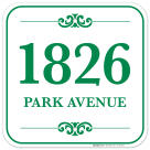 Address Sign, Two Lines Green Border, Custom Personalized House Numbers For Outside