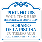 Custom Pool Sign Personalized Pool Hours Decor Bilingual Outline Blue Sign