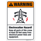 Electrocution Hazard Keep All Parts Of This Crane At Least 20 Feet Away Sign,