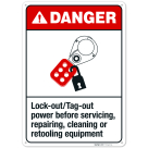 LockOut TagOut Power Before Servicing Repairing Cleaning Or Retooling Equipment Sign,